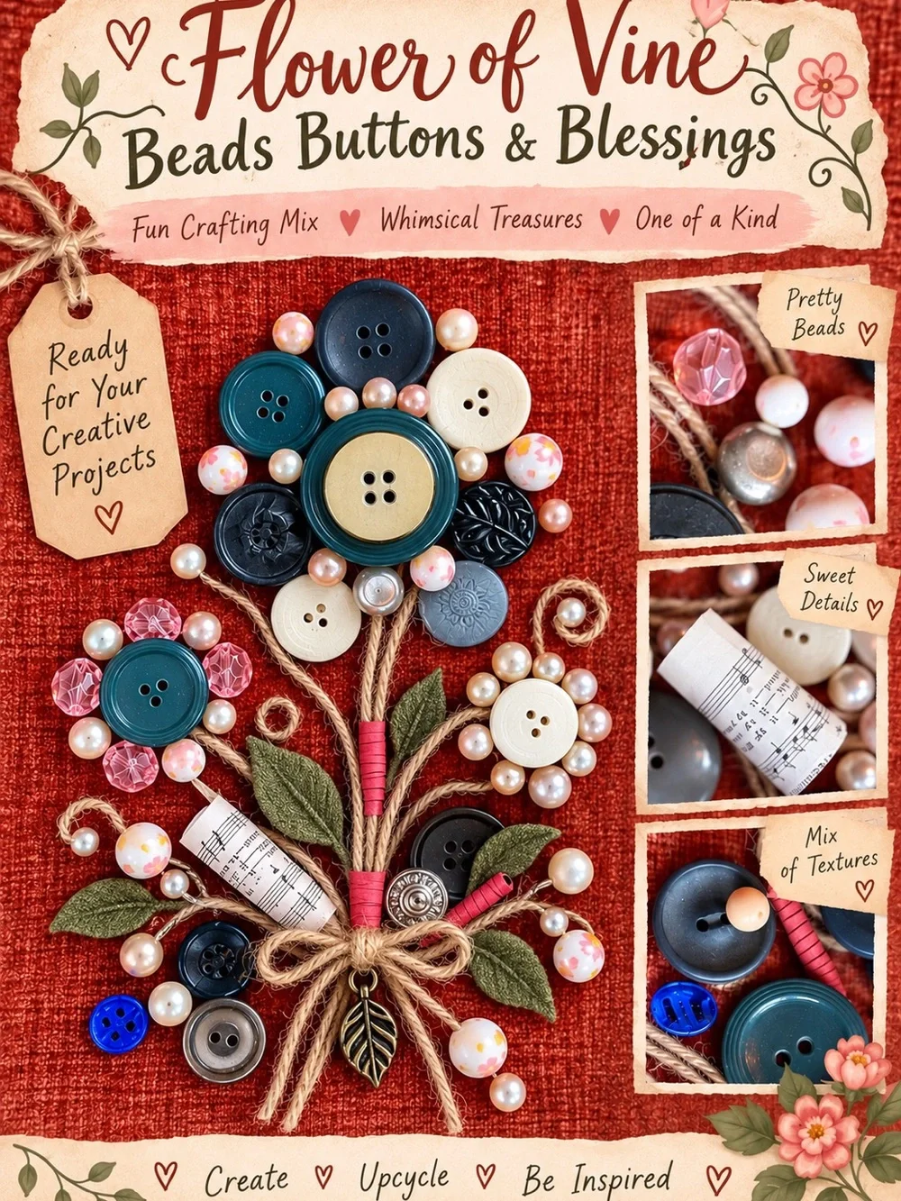 Vintage Beads, Buttons & Blessing DIY Craft Bag 🌸